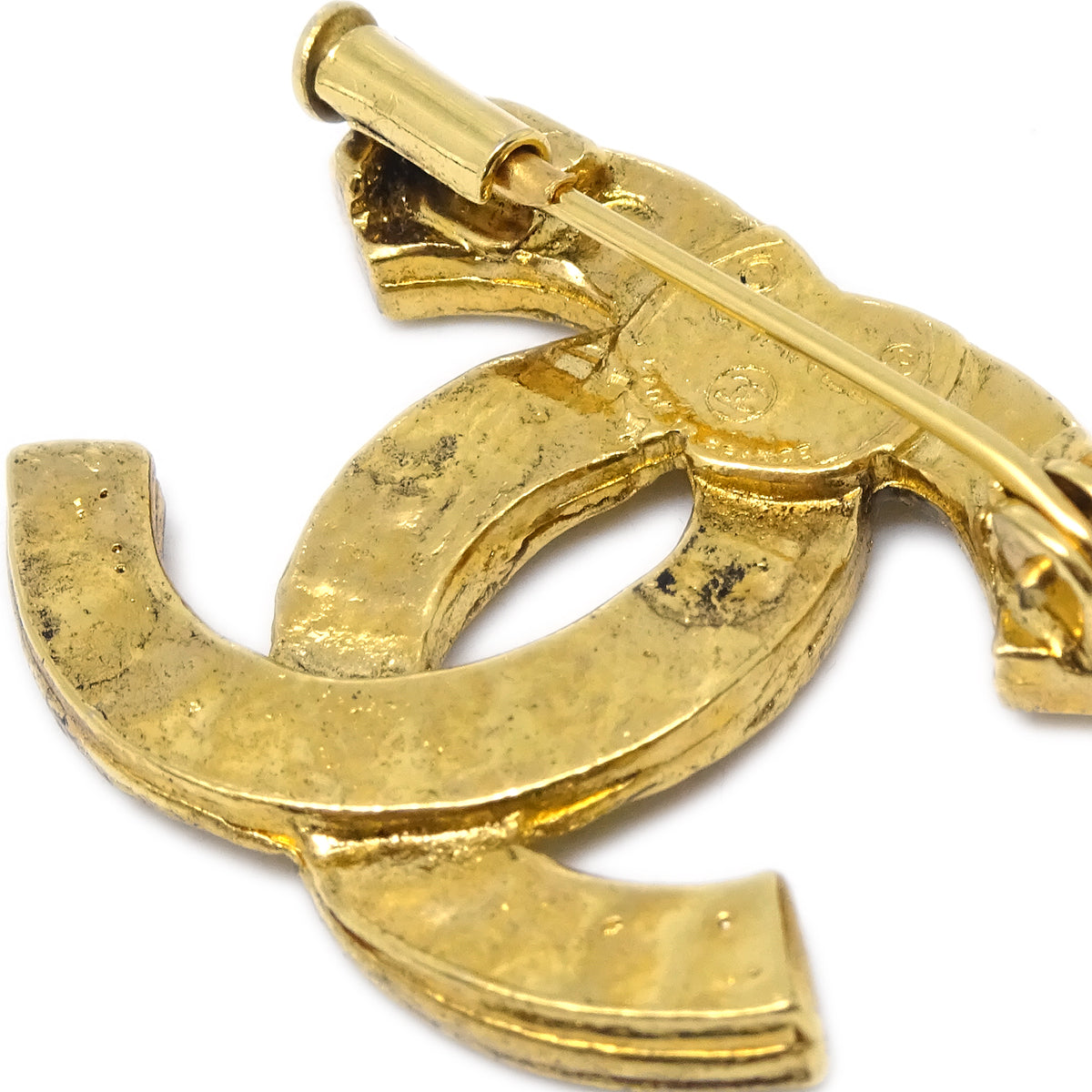 Luxury Chanel CC Brooch Pin Rhinestone Gold