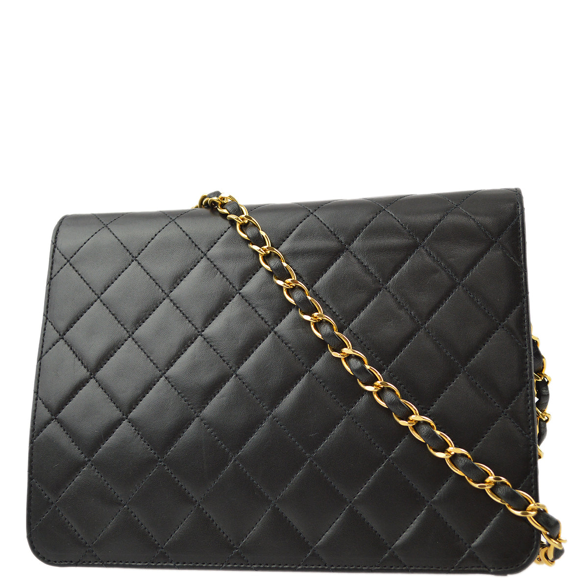 Luxury Chanel 1997-1999 Black Lambskin Pushlock Small Half Flap Shoulder Bag