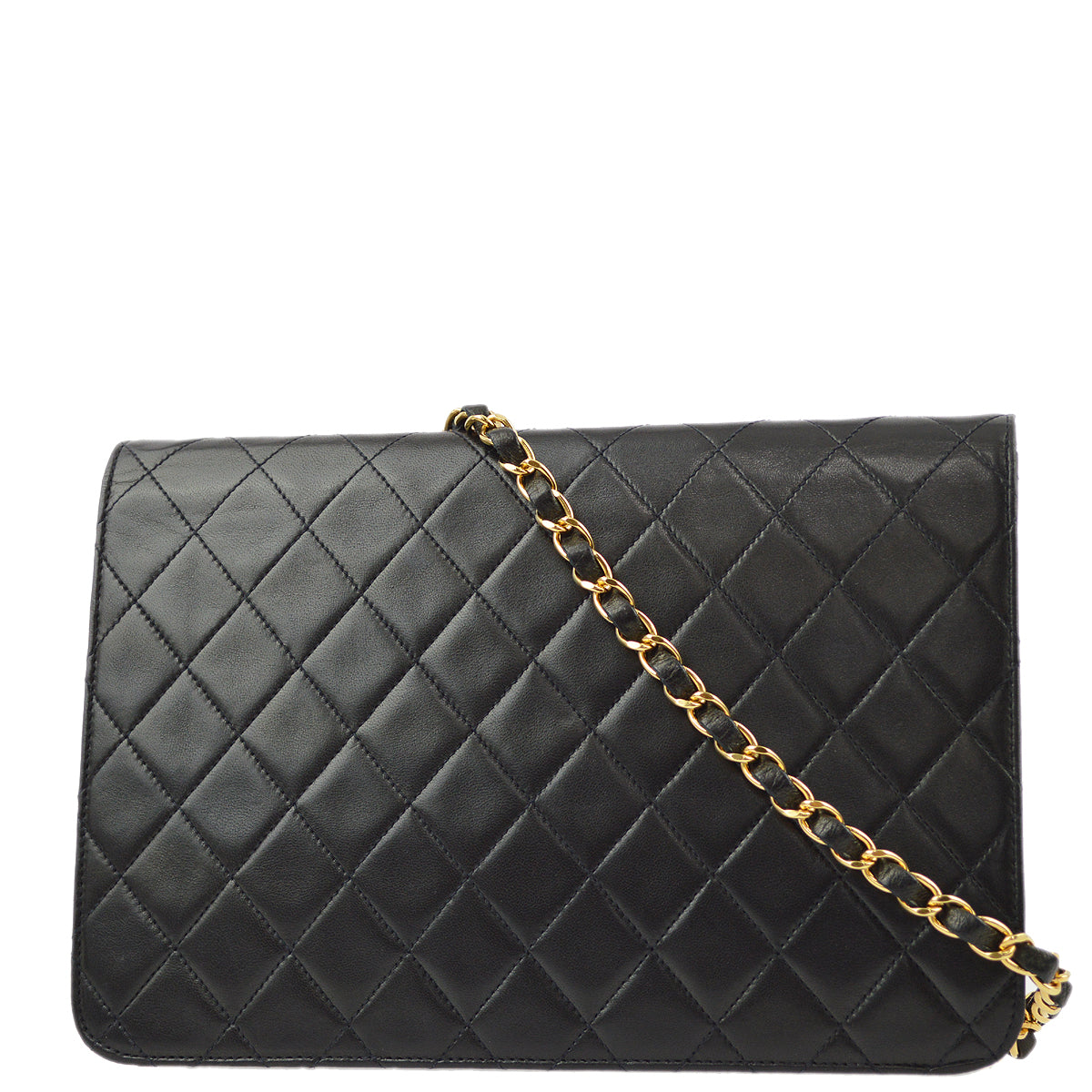 Luxury Chanel 1994-1996 Black Lambskin Pushlock Medium Half Flap Shoulder Bag