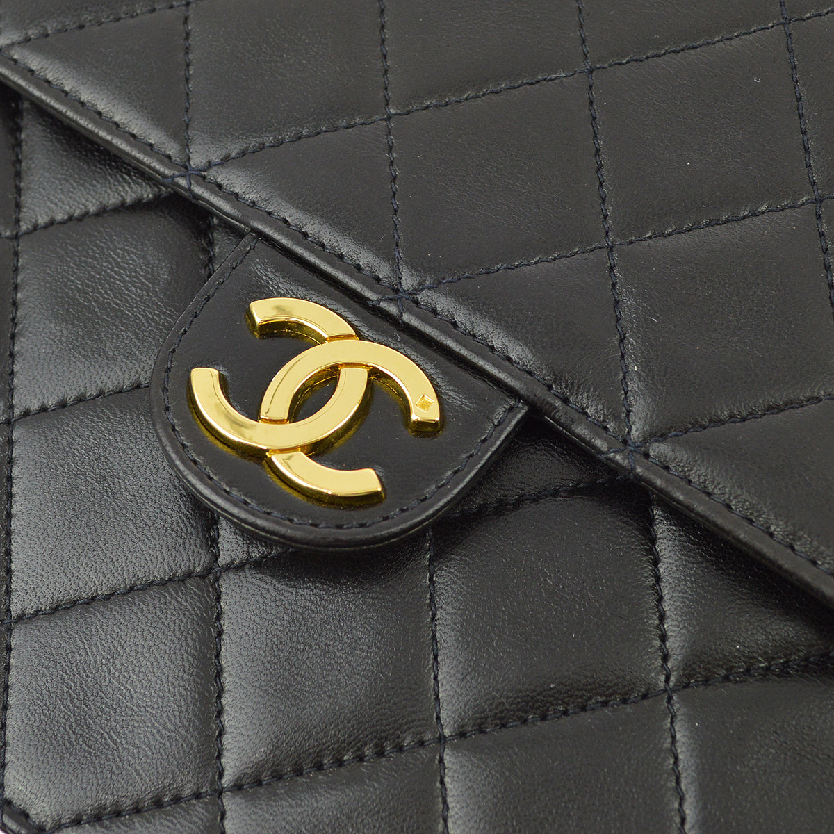 Luxury Chanel 1994-1996 Black Lambskin Pushlock Medium Half Flap Shoulder Bag