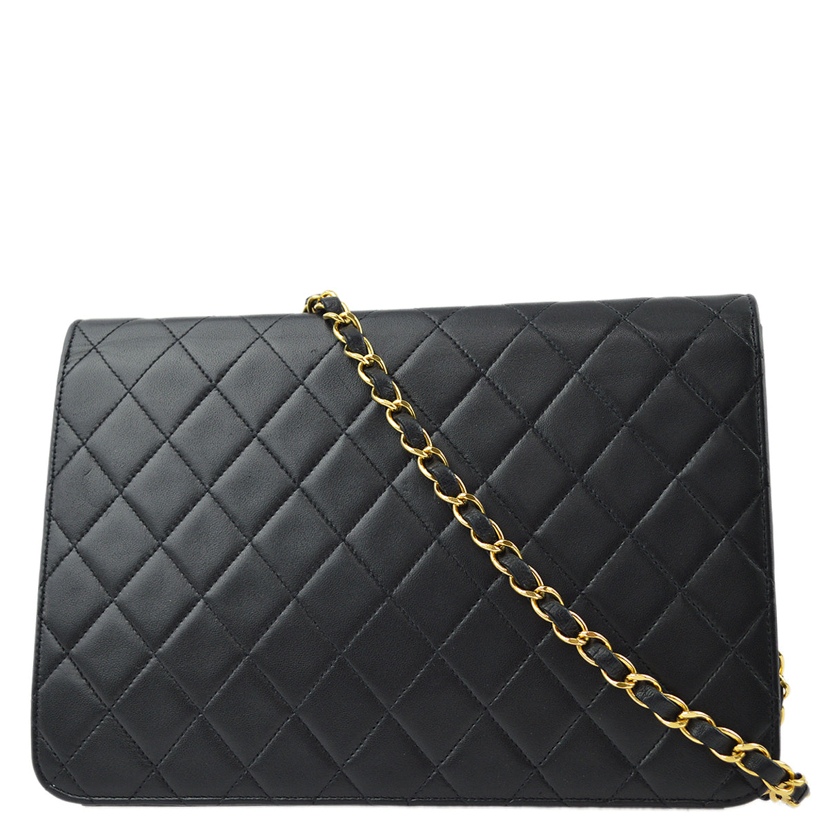 Luxury Chanel 1996-1997 Black Lambskin Pushlock Medium Half Flap Shoulder Bag