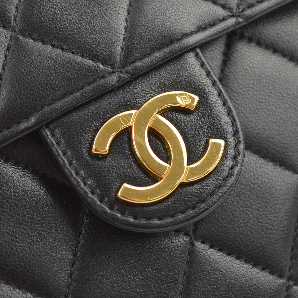 Luxury Chanel 1996-1997 Black Lambskin Pushlock Medium Half Flap Shoulder Bag