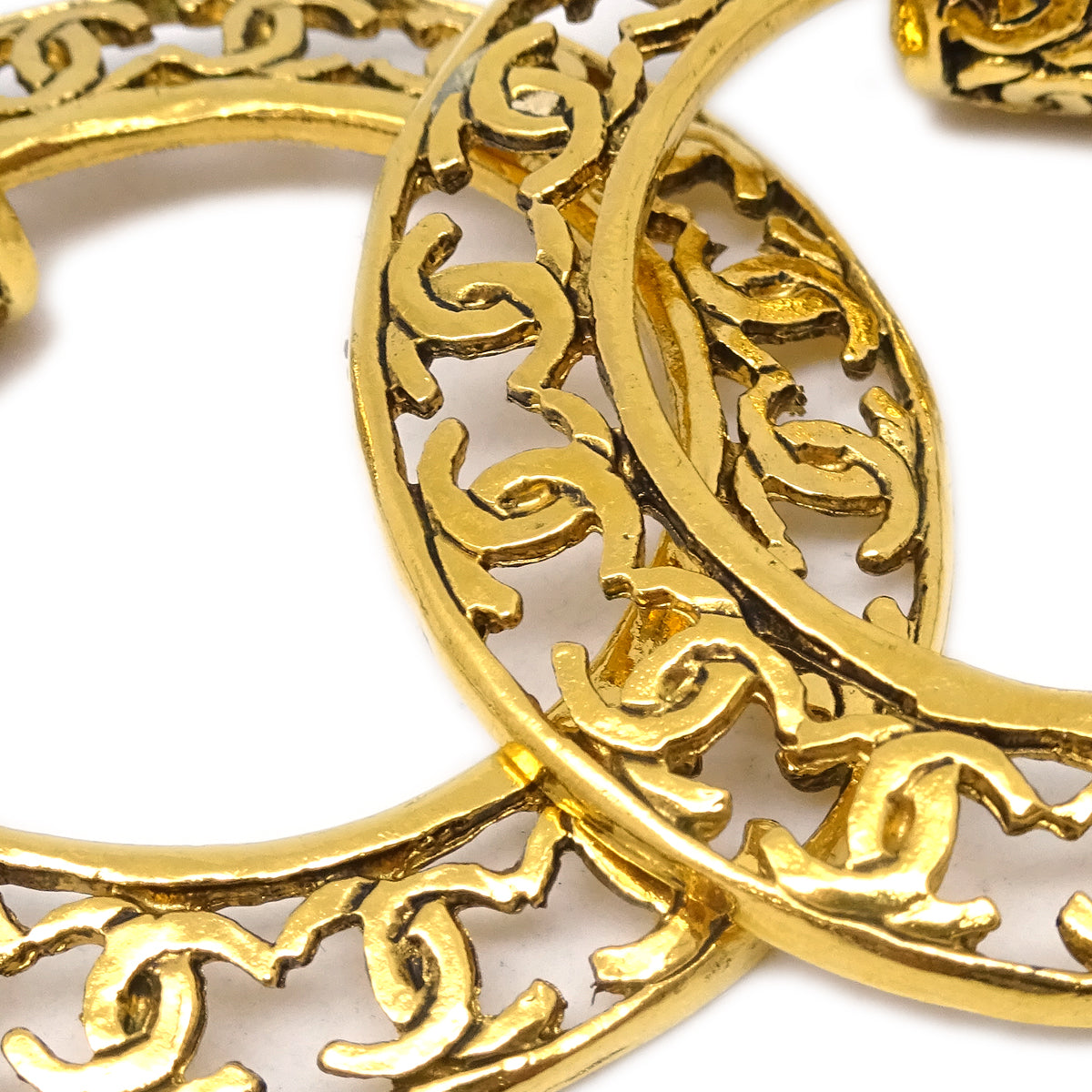 Luxury Chanel Gold Dangle Hoop Earrings Clip-On 25