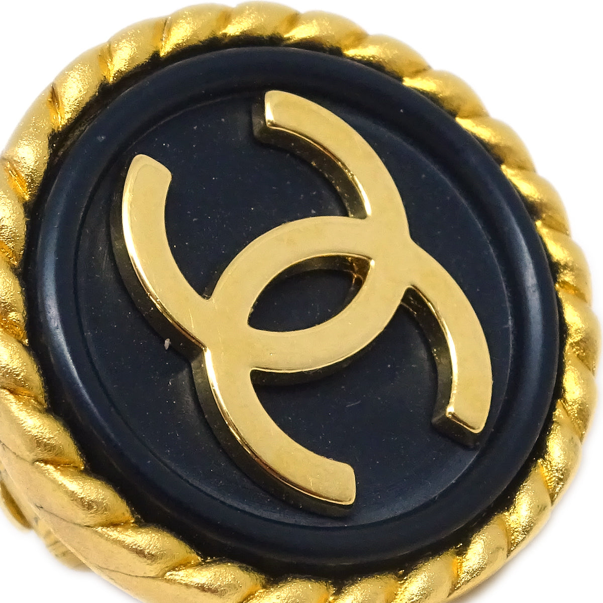 Luxury Chanel Black & Gold Rope Edge Earrings Clip-On