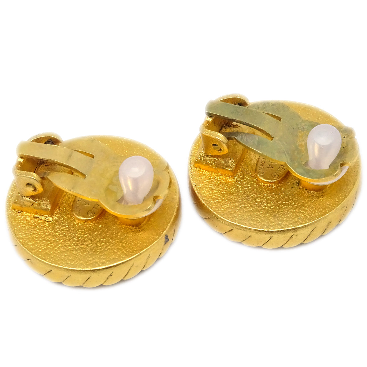 Luxury Chanel Black & Gold Rope Edge Earrings Clip-On
