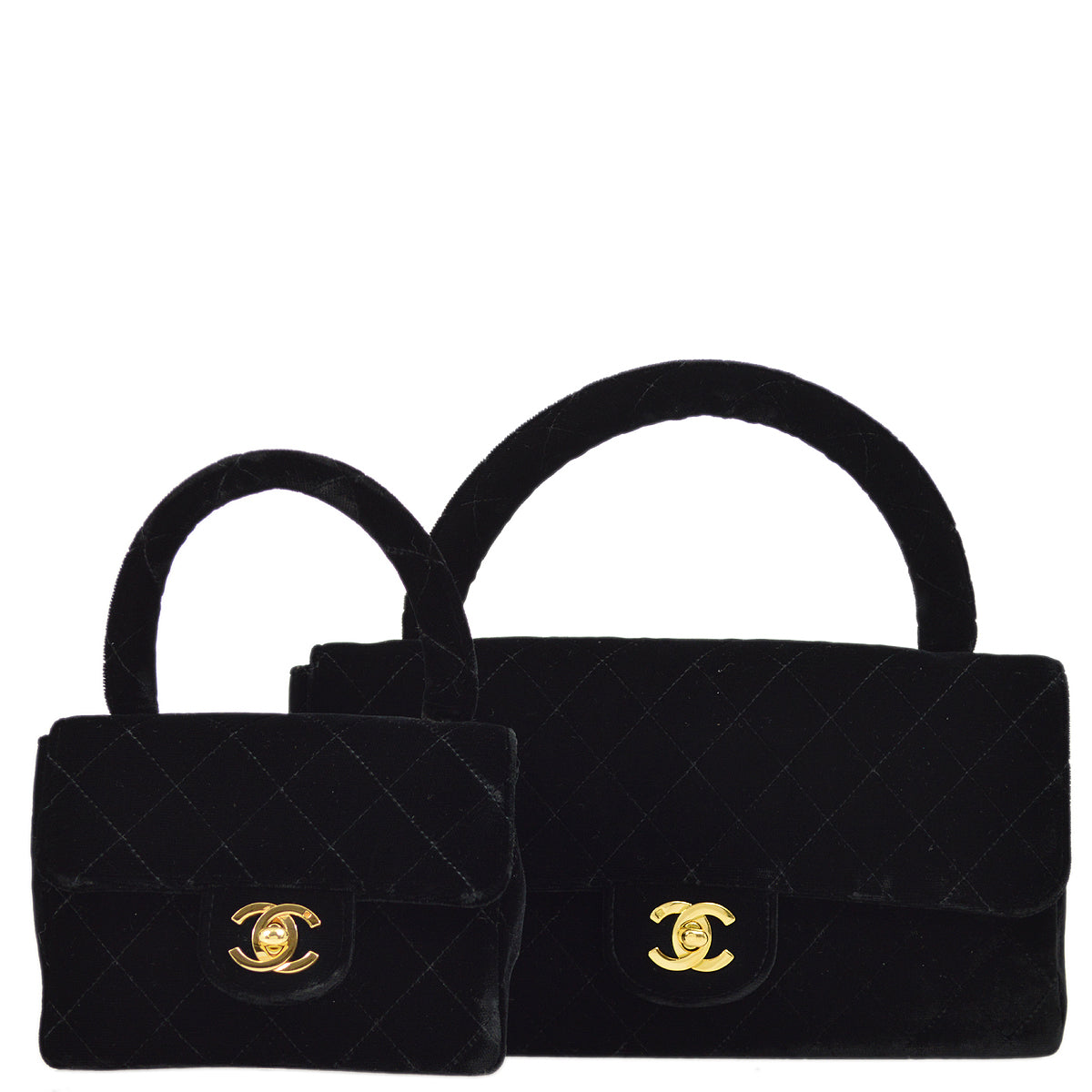 Luxury Chanel 1994-1996 Black Velvet Classic Single Flap 2 in 1 Handbag Set