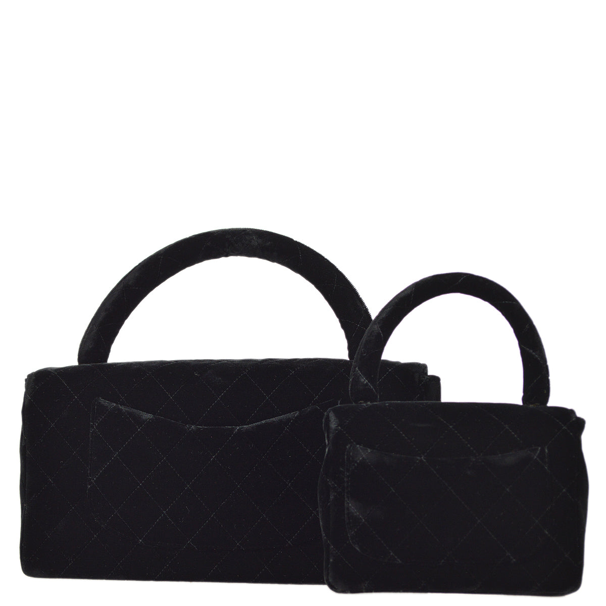 Luxury Chanel 1994-1996 Black Velvet Classic Single Flap 2 in 1 Handbag Set