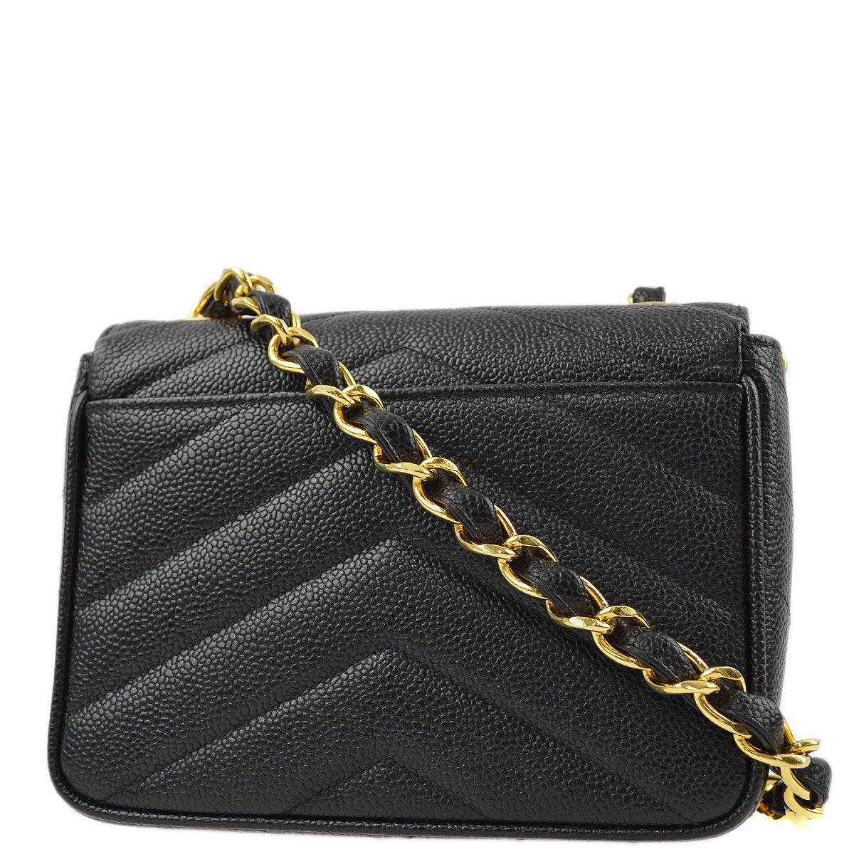 Luxury Chanel 1994-1996 Black Caviar Chevron Mini Square Shoulder Bag 17