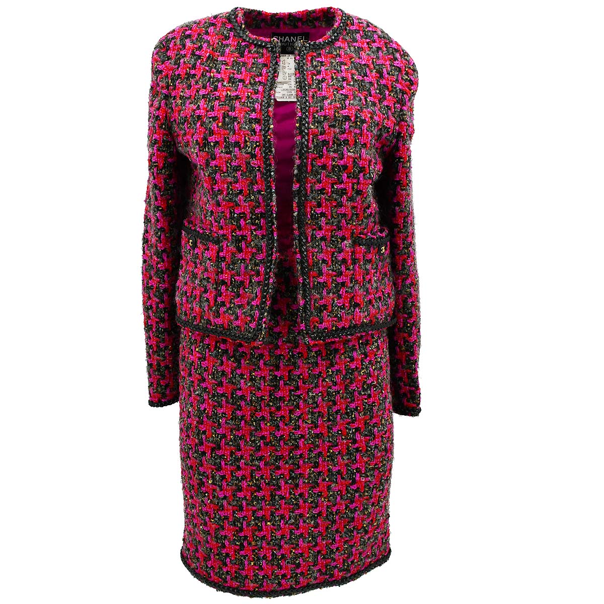 Luxury Chanel 1994 open-front jacket skirt suit #38