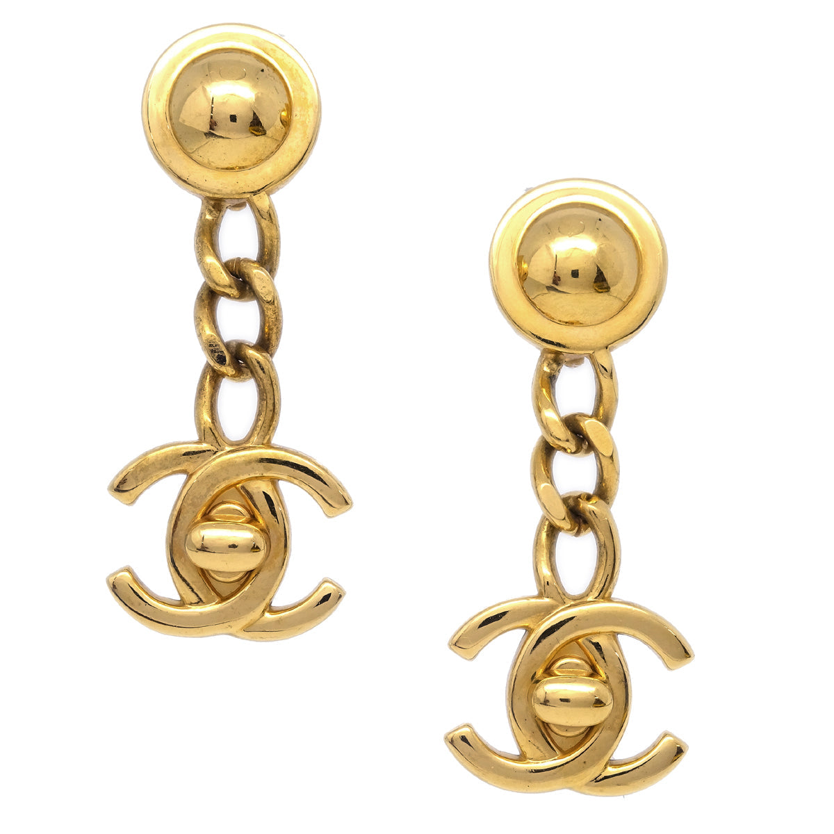 Luxury Chanel Dangle Turnlock Earrings Clip-On Gold 96A