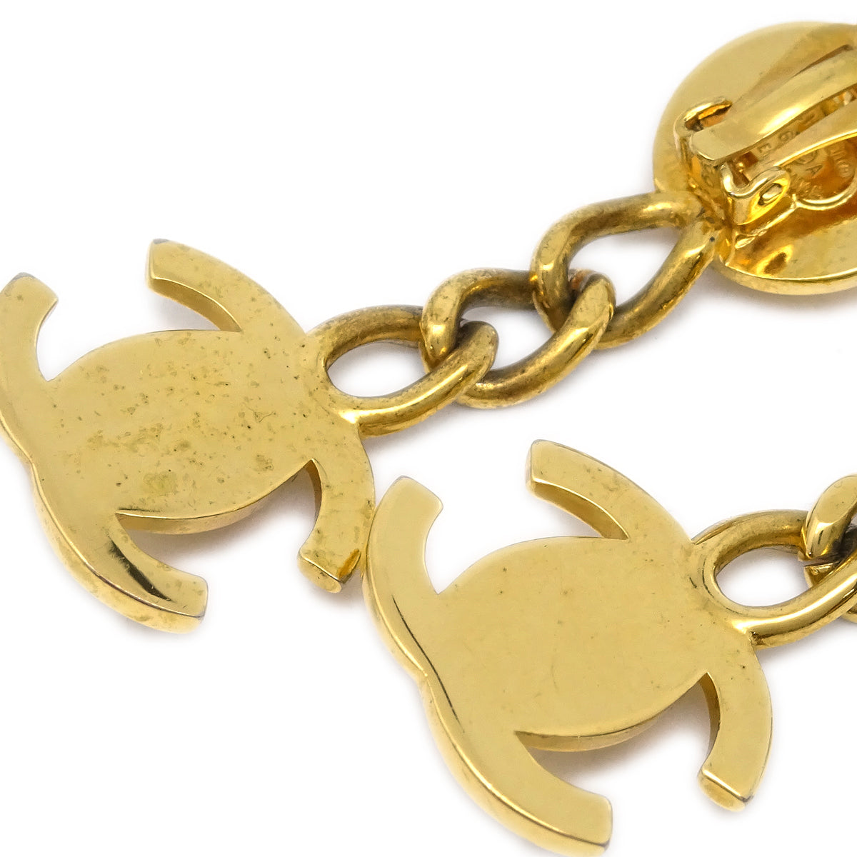 Luxury Chanel Dangle Turnlock Earrings Clip-On Gold 96A