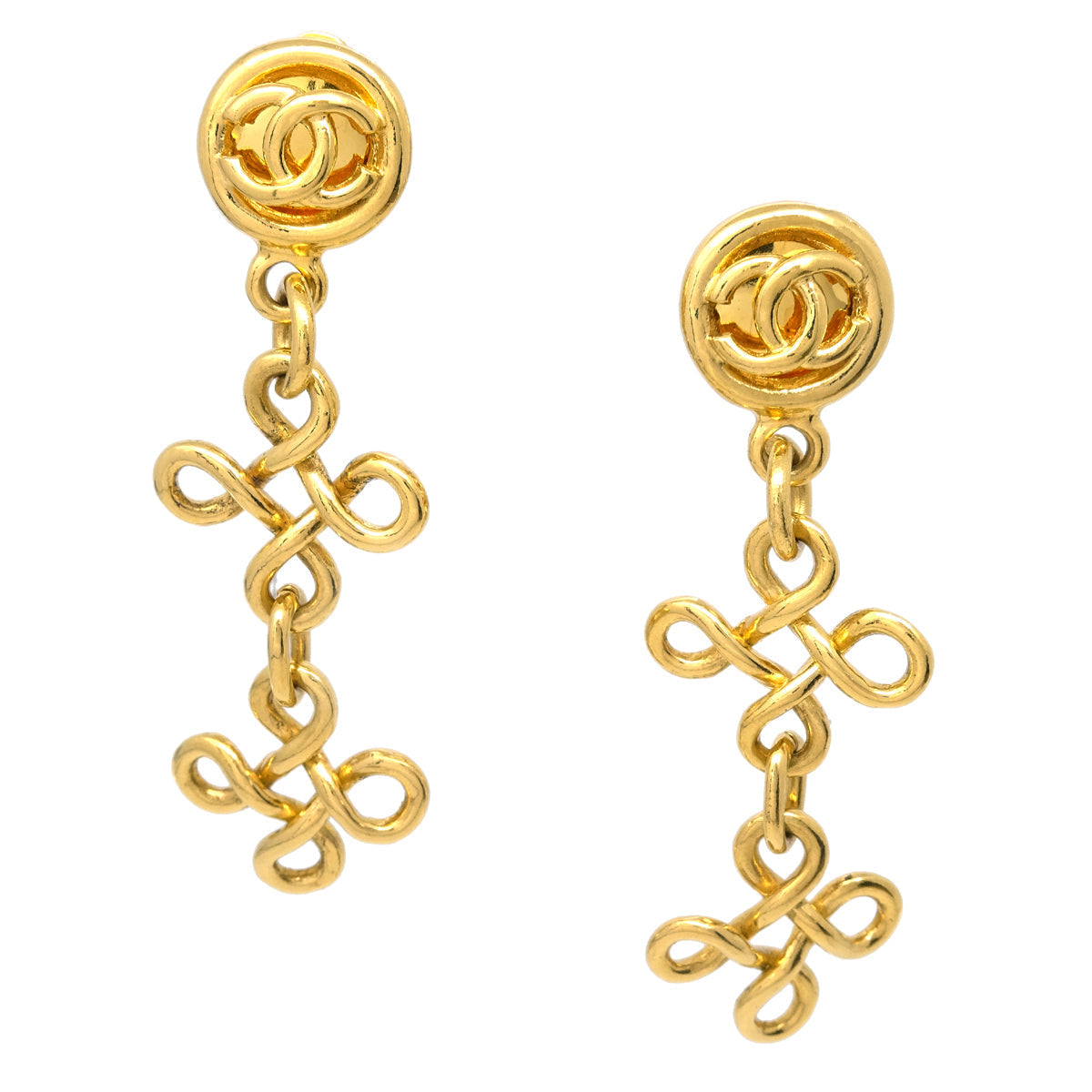Luxury Chanel Dangle Earrings Clip-On Gold 93P/2930