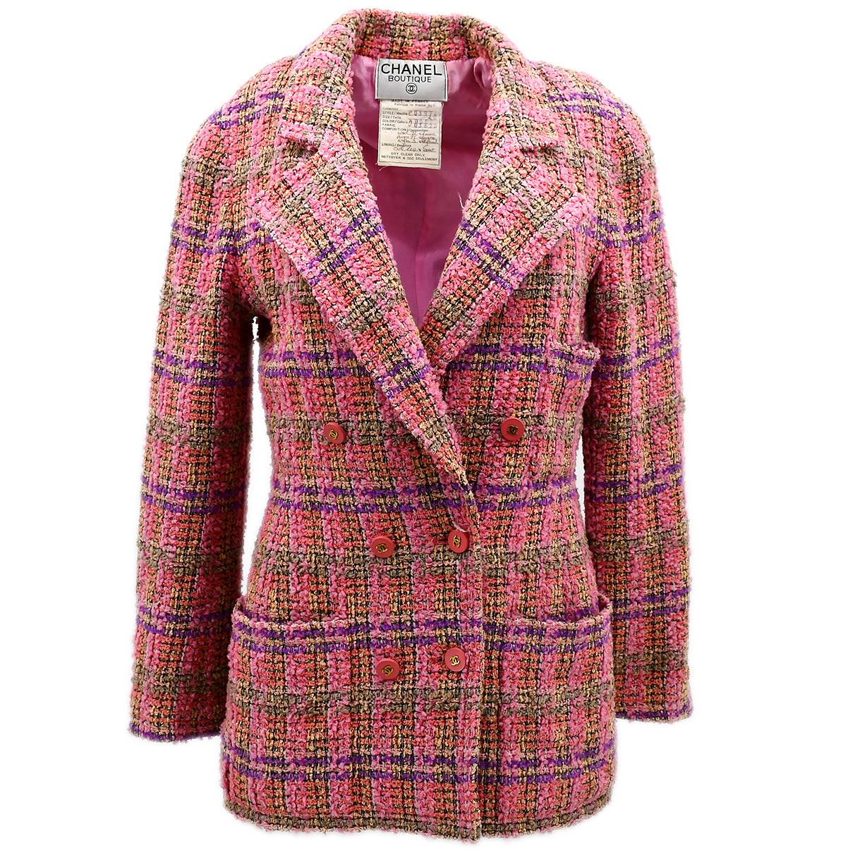 Luxury Chanel Fall 1994 single-breasted tweed boucle jacket #40