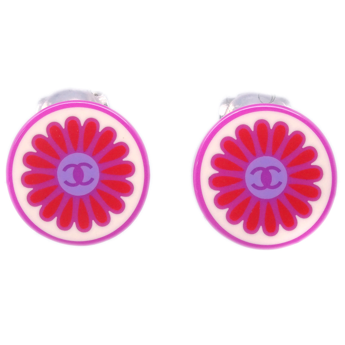 Luxury Chanel Button Earrings Clip-On Pink 04P