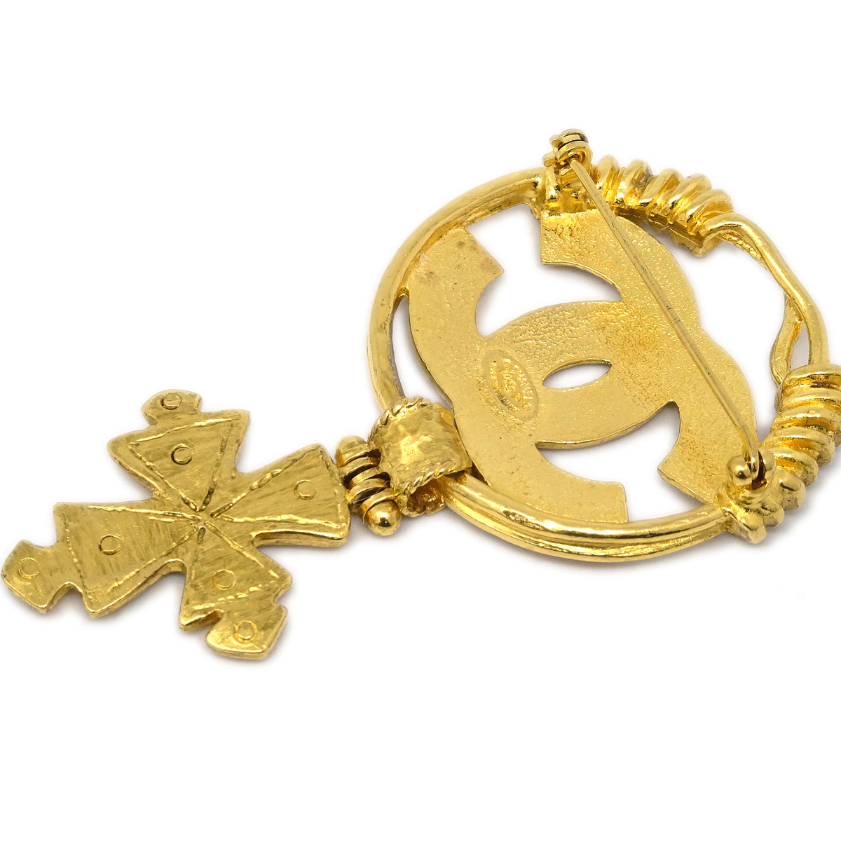 Luxury Chanel Cross Brooch Pin Gold 94P