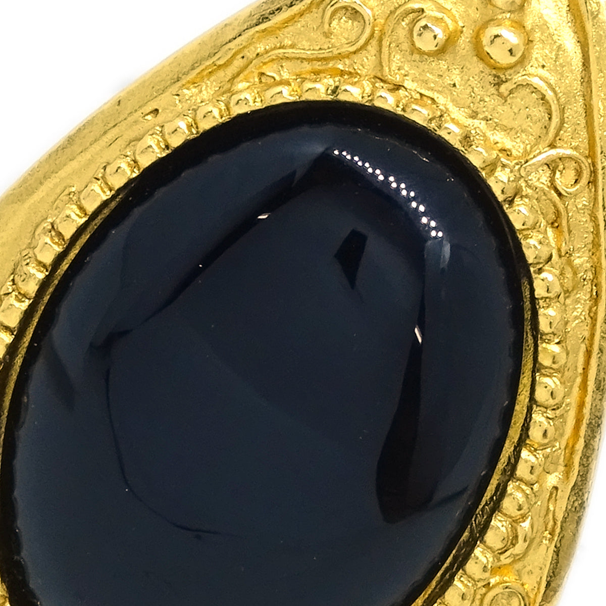 Luxury Chanel Stone Dangle Earrings Clip-On Gold Black 96A