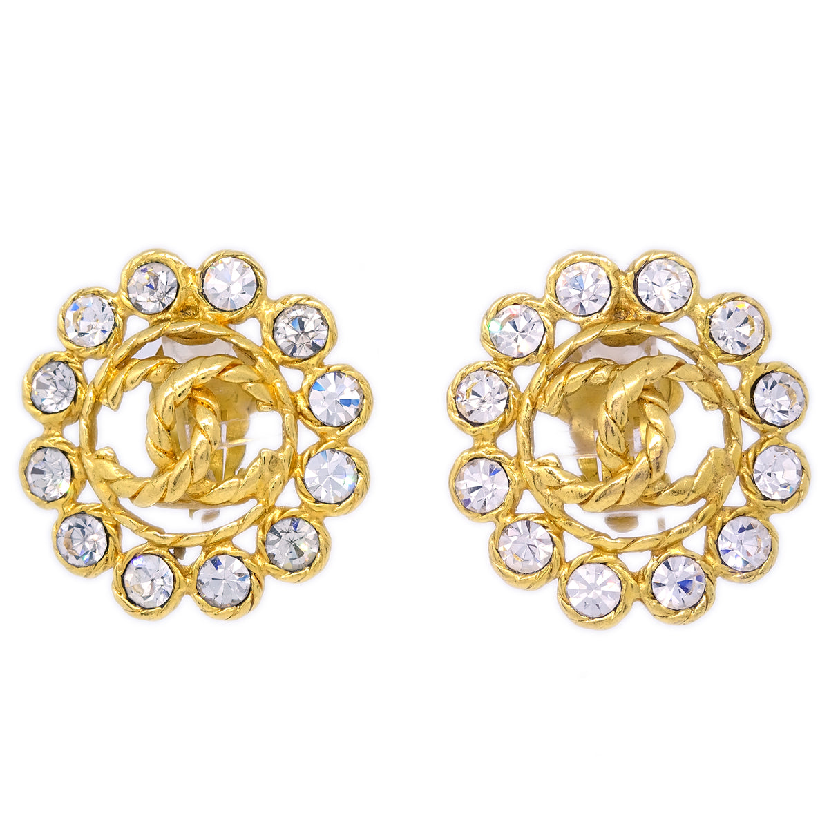 Luxury Chanel Gold Earrings Clip-On Rhinestone 29