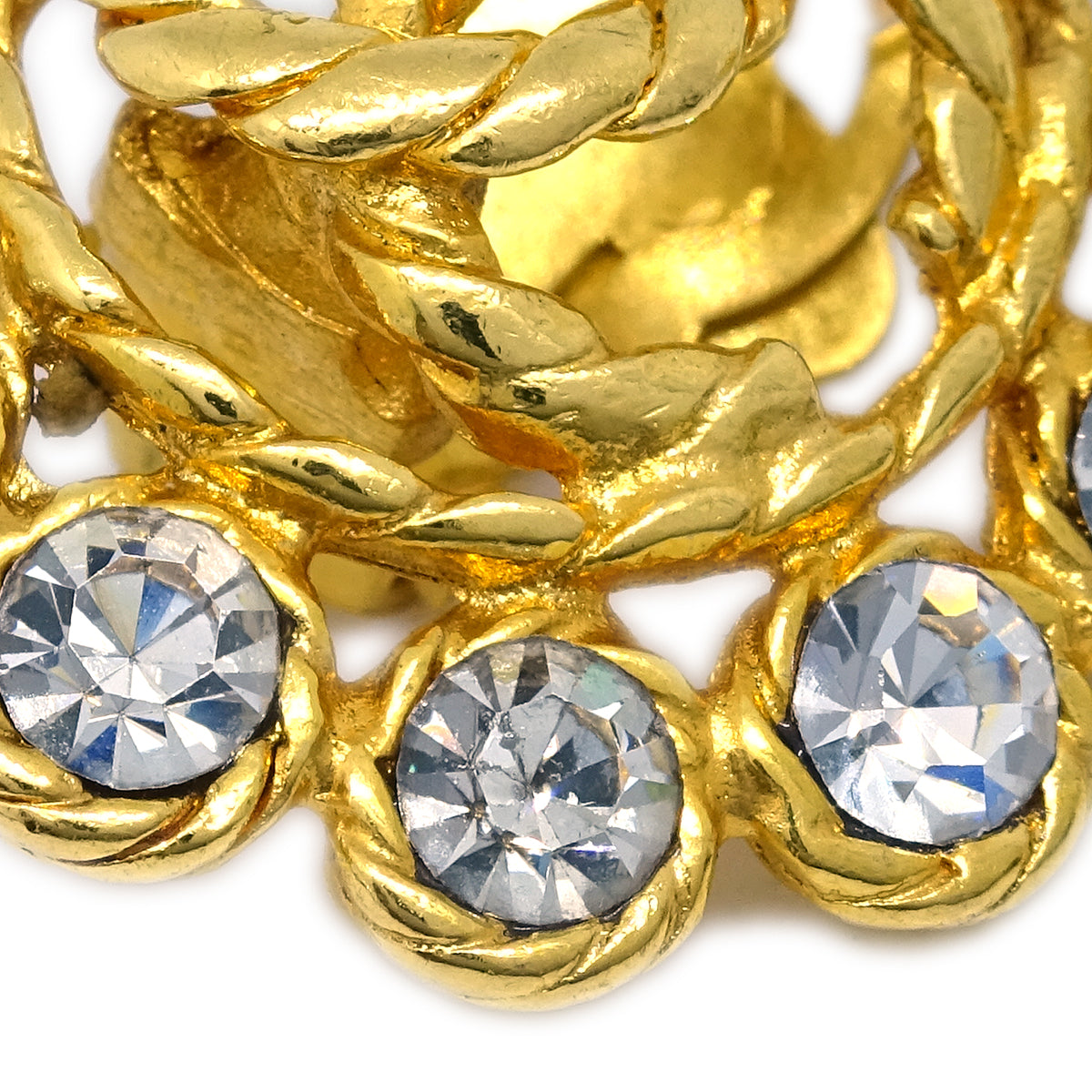 Luxury Chanel Gold Earrings Clip-On Rhinestone 29