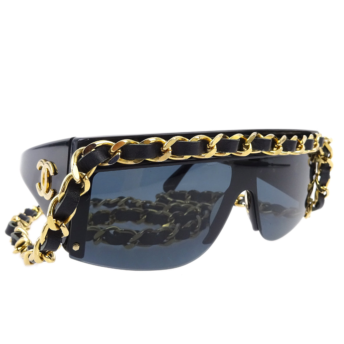 Luxury Chanel Chain Sunglasses Eyewear Black Small New