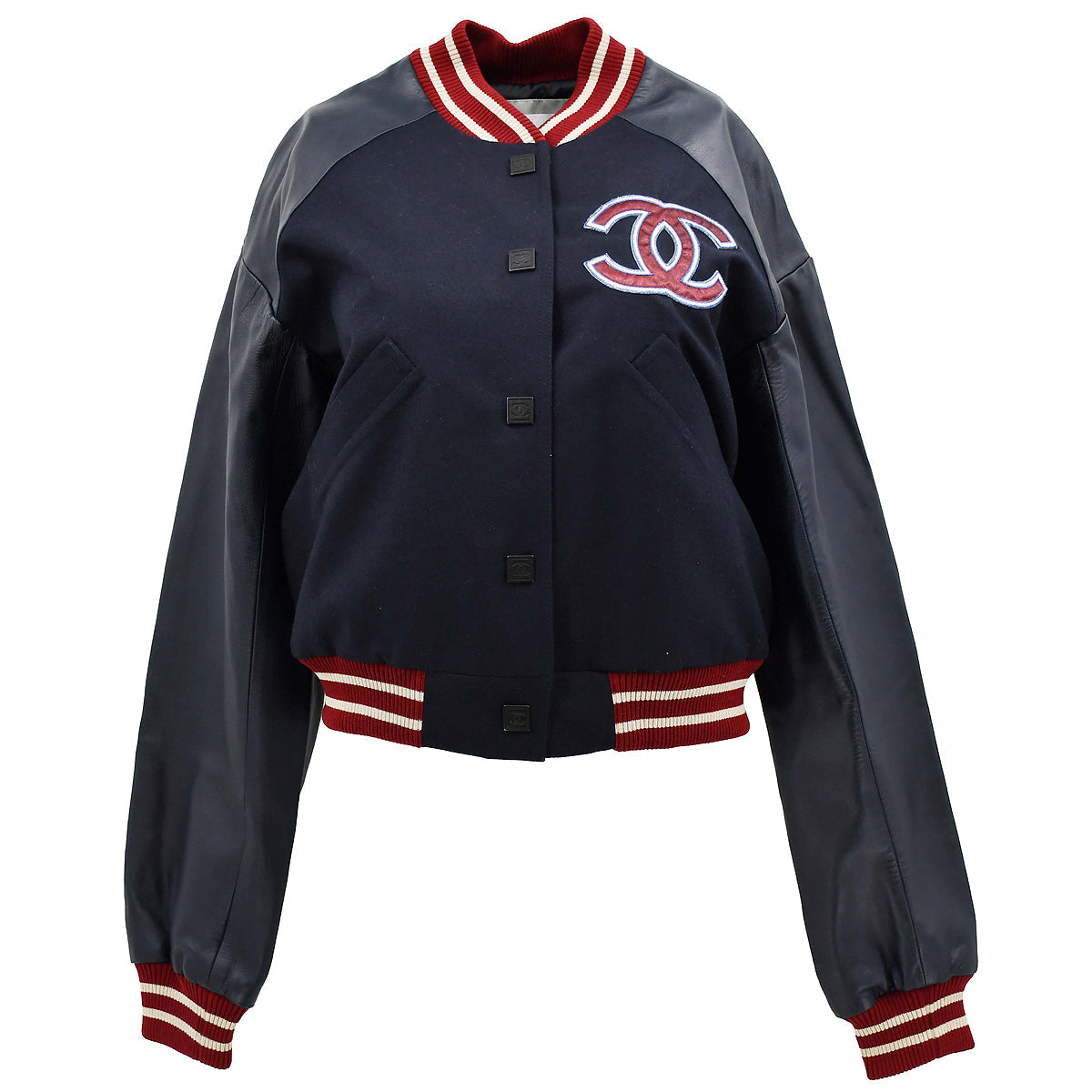 Luxury Chanel Spring Letterman Bomber Jacket Navy 04P #38