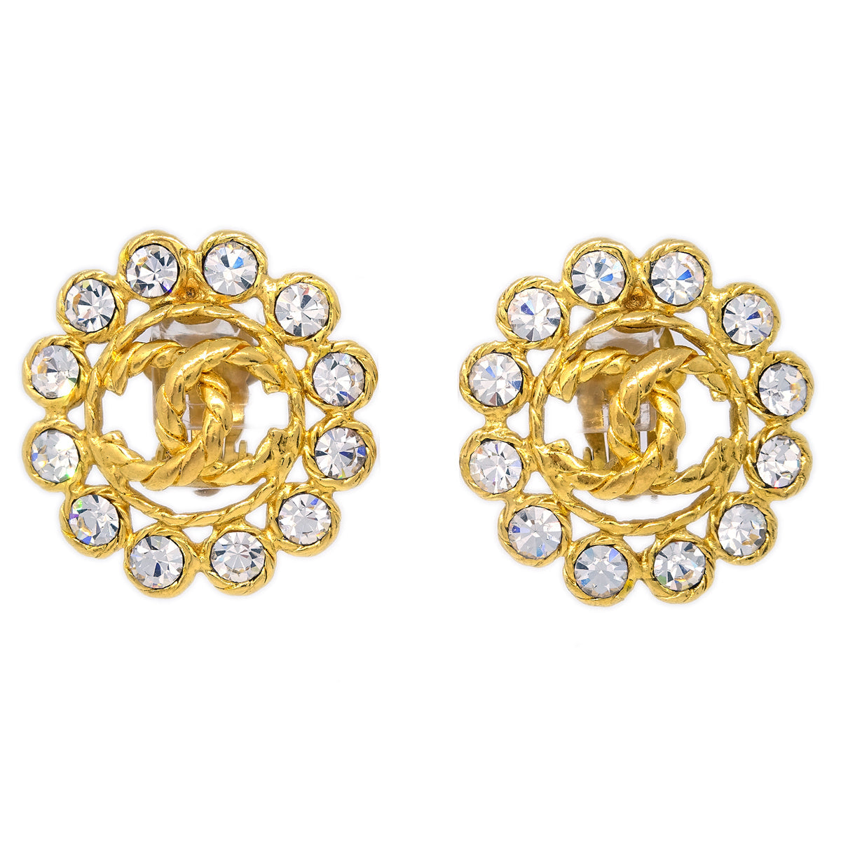 Luxury Chanel Gold Earrings Clip-On Rhinestone 29