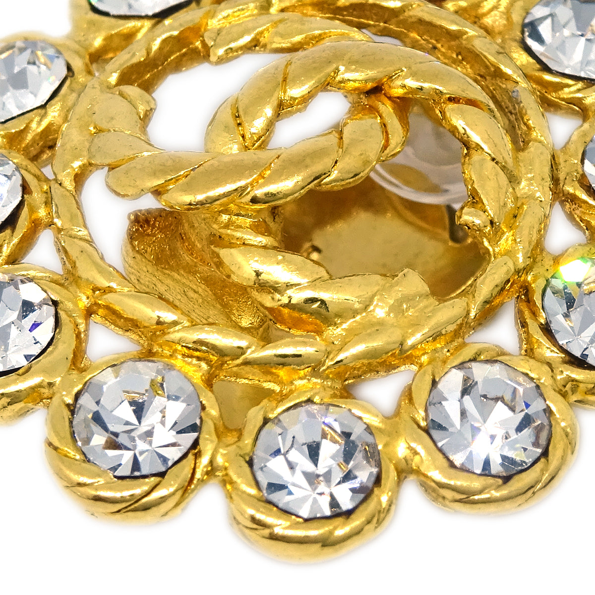 Luxury Chanel Gold Earrings Clip-On Rhinestone 29
