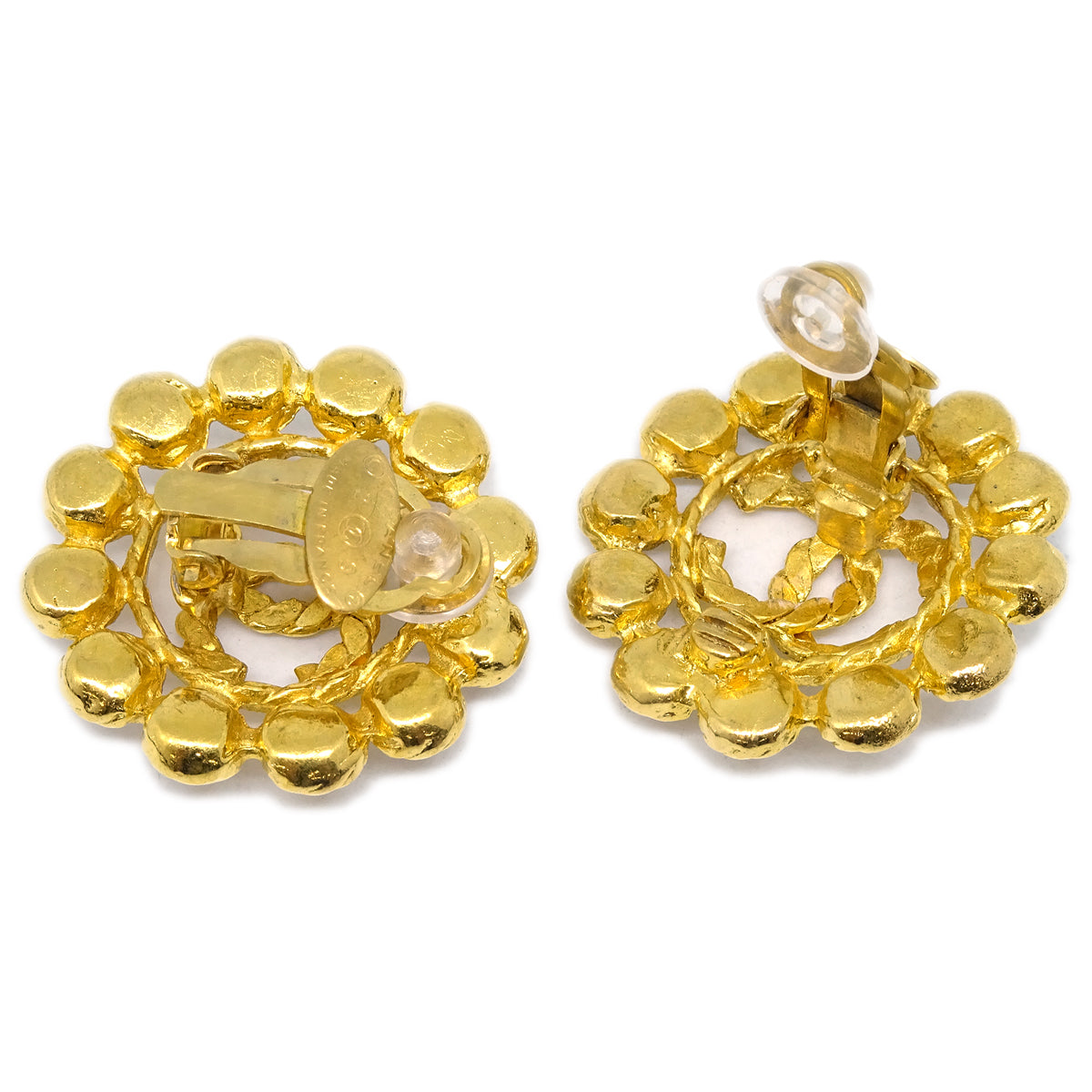 Luxury Chanel Gold Earrings Clip-On Rhinestone 29