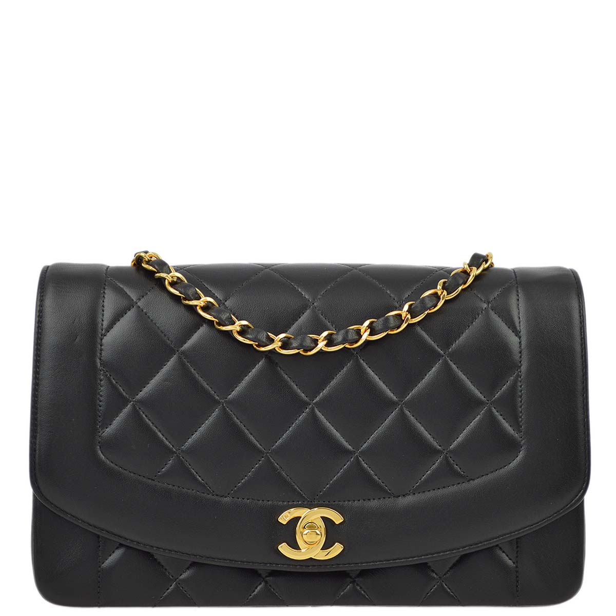 Luxury Chanel 1994-1996 Black Lambskin Medium Diana Shoulder Bag