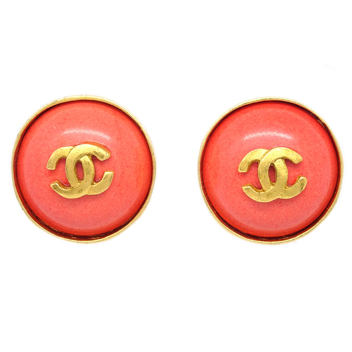 Luxury Chanel Stone Button Earrings Clip-On Pink 97P