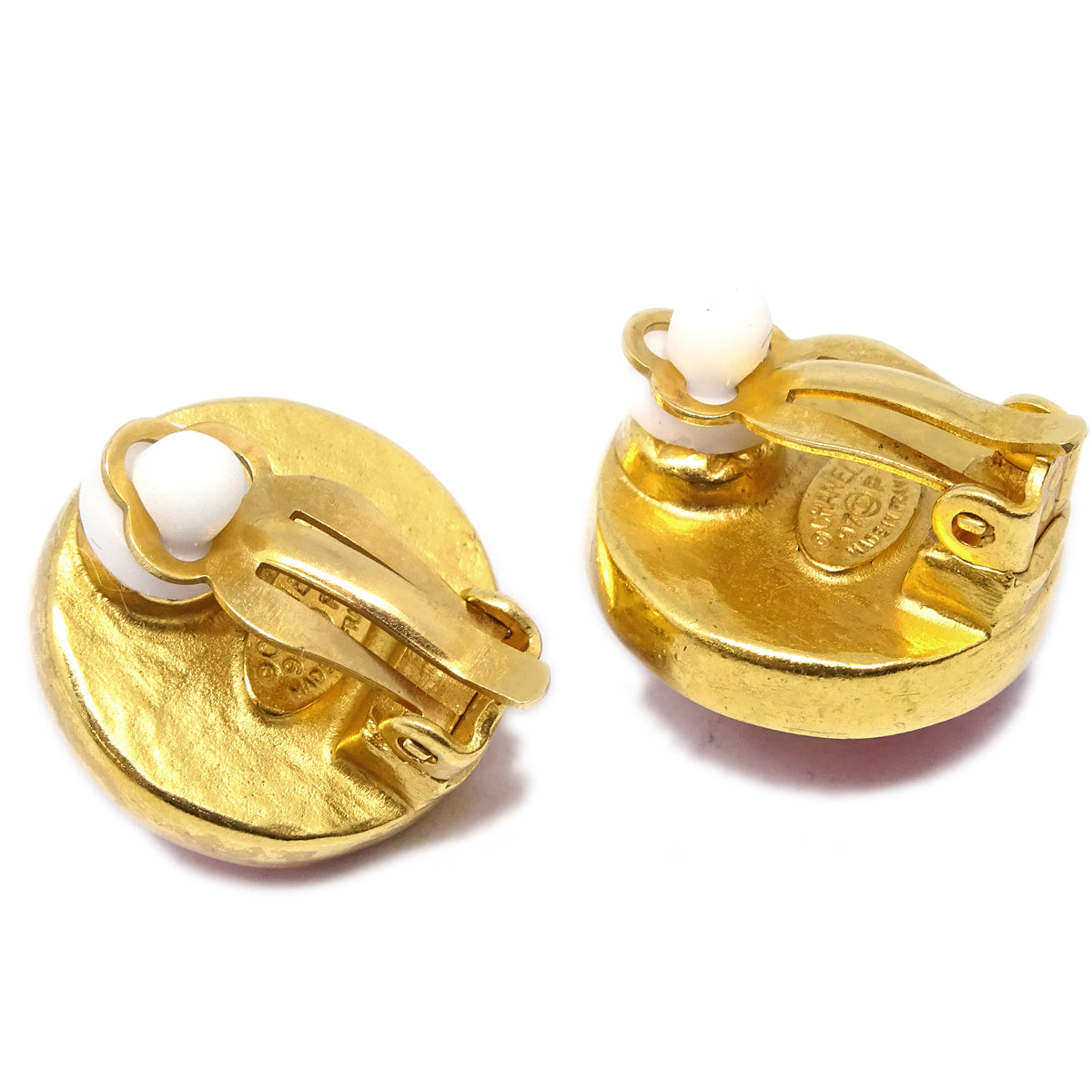 Luxury Chanel Stone Button Earrings Clip-On Pink 97P