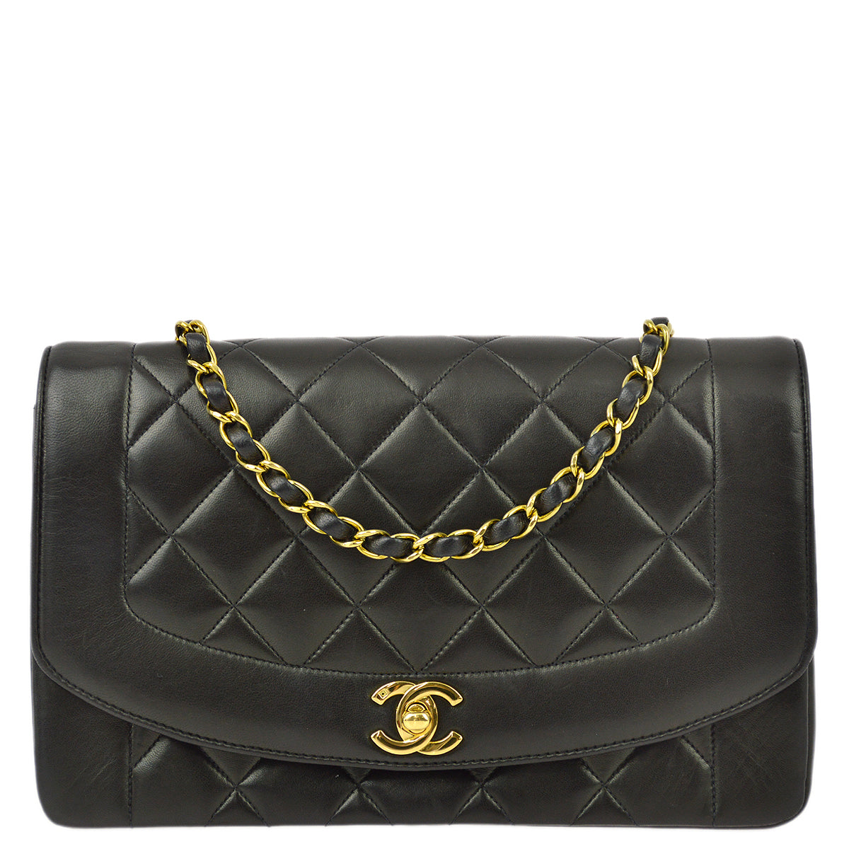 Luxury Chanel 1991-1994 Black Lambskin Medium Diana Shoulder Bag