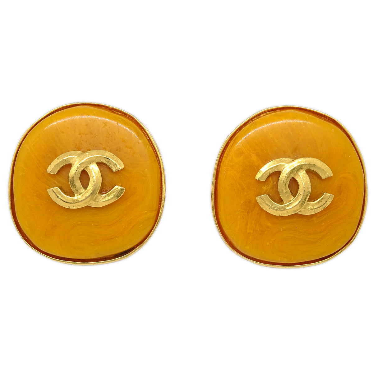 Luxury Chanel Stone Button Earrings Clip-On Orange 96P