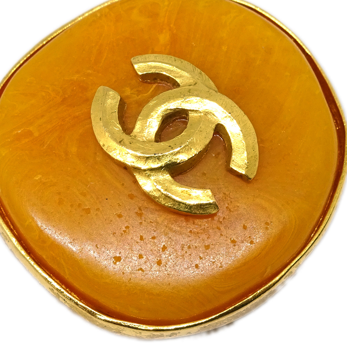 Luxury Chanel Stone Button Earrings Clip-On Orange 96P