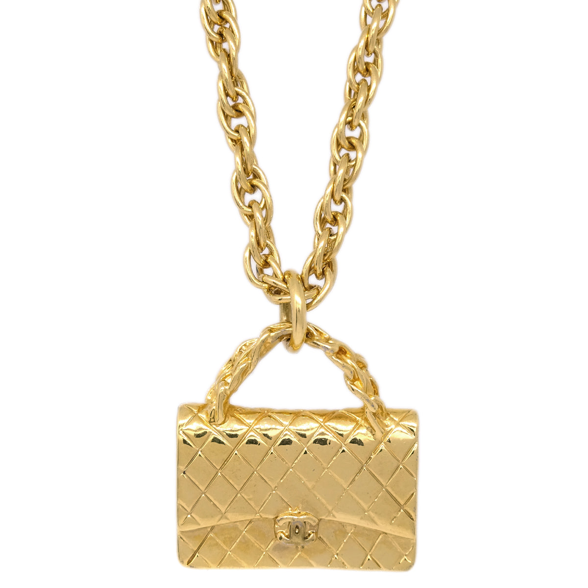Luxury Chanel Bag Chain Pendant Necklace Gold 95P