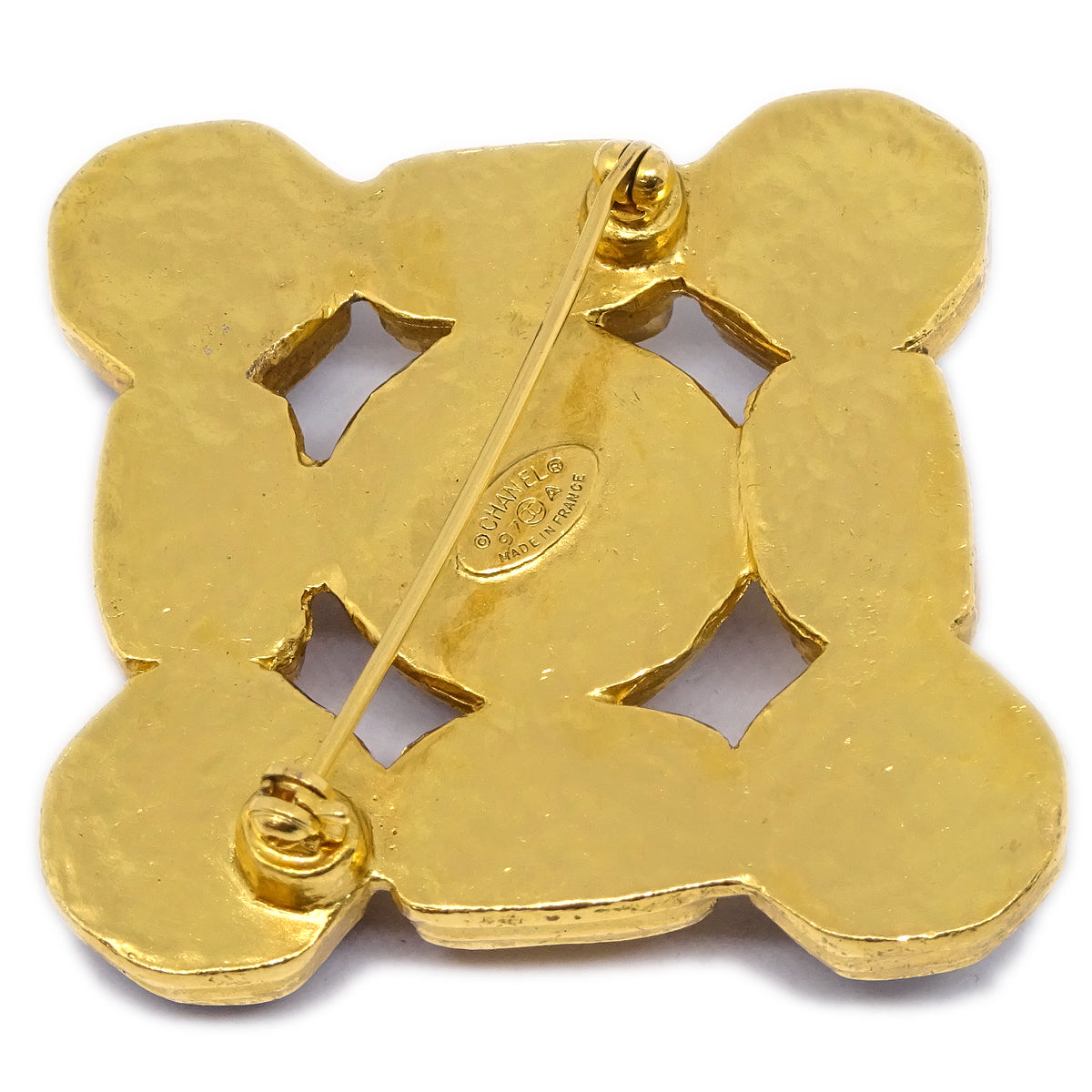 Luxury Chanel Stone Brooch Pin Gold 97A