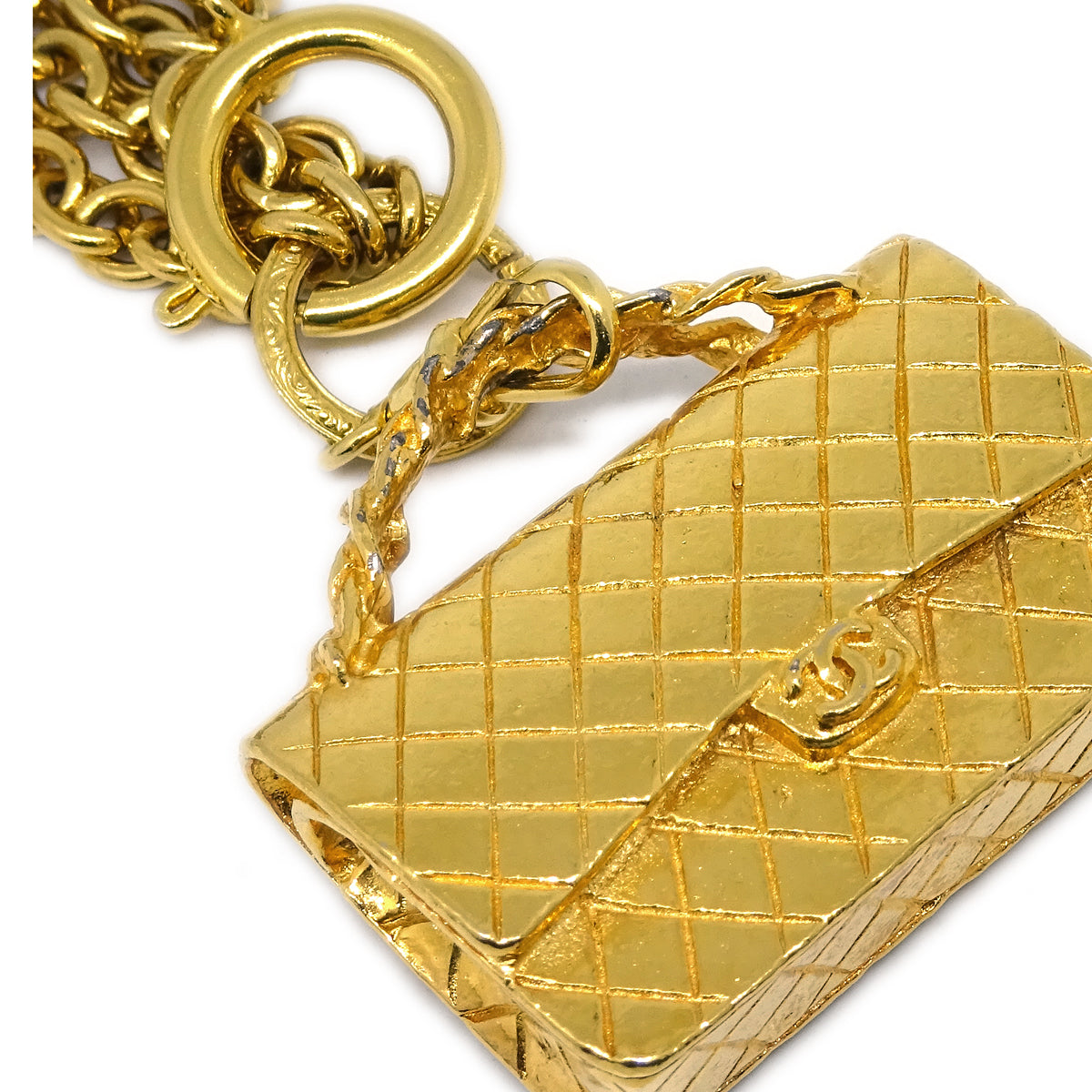 Luxury Chanel Bag Chain Pendant Necklace Gold