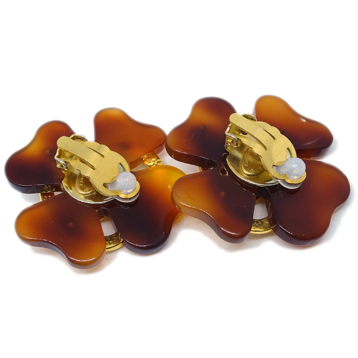Luxury Chanel Clover Earrings Clip-On Gold 95P