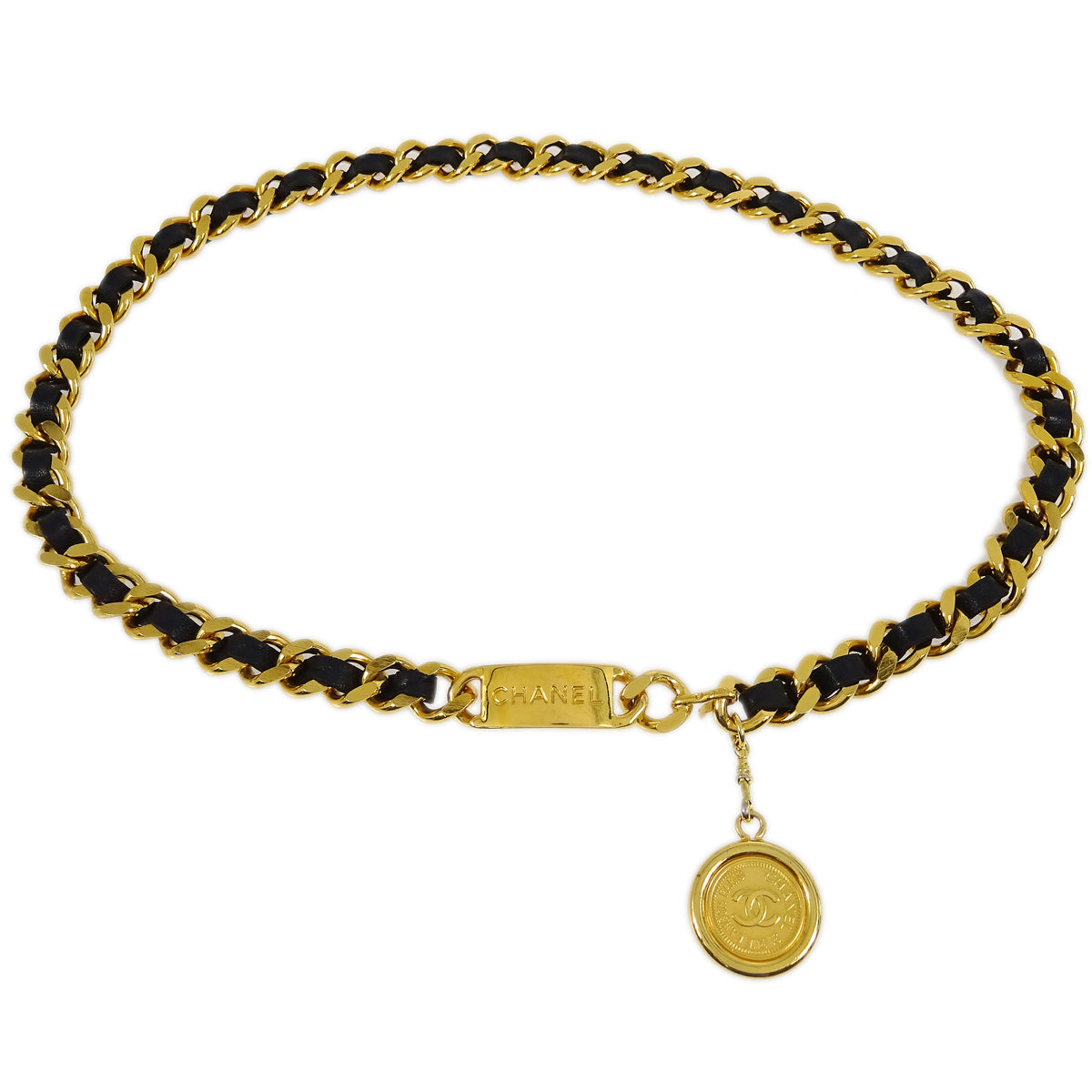 Luxury Chanel Medallion Chain Belt Black 94P Small New
