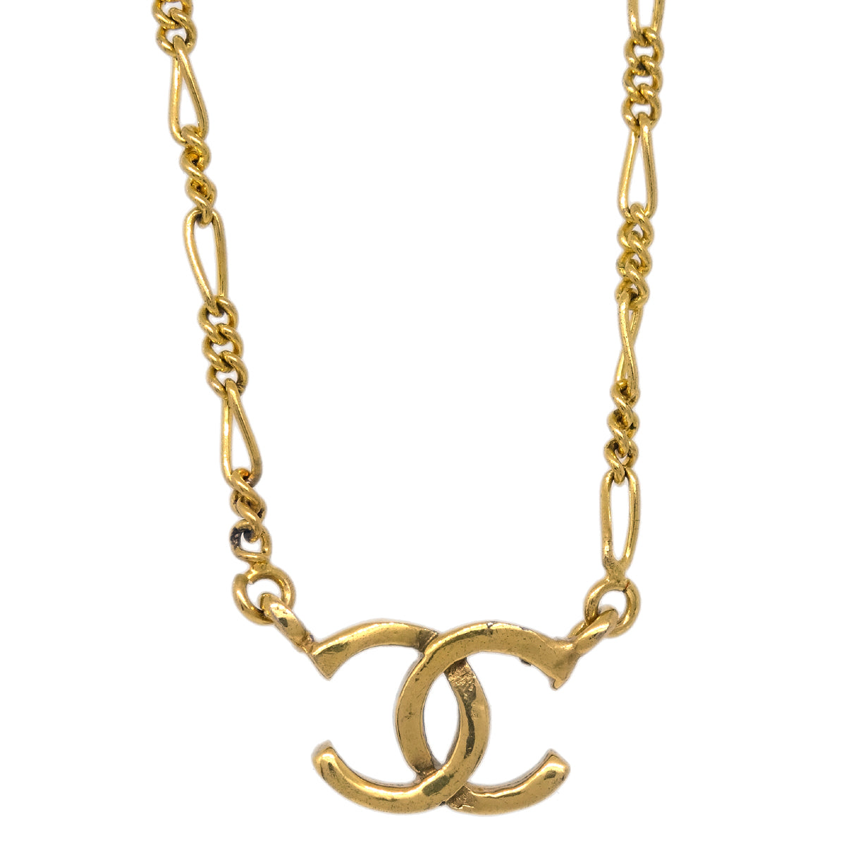 Luxury Chanel CC Chain Pendant Necklace Gold 1982
