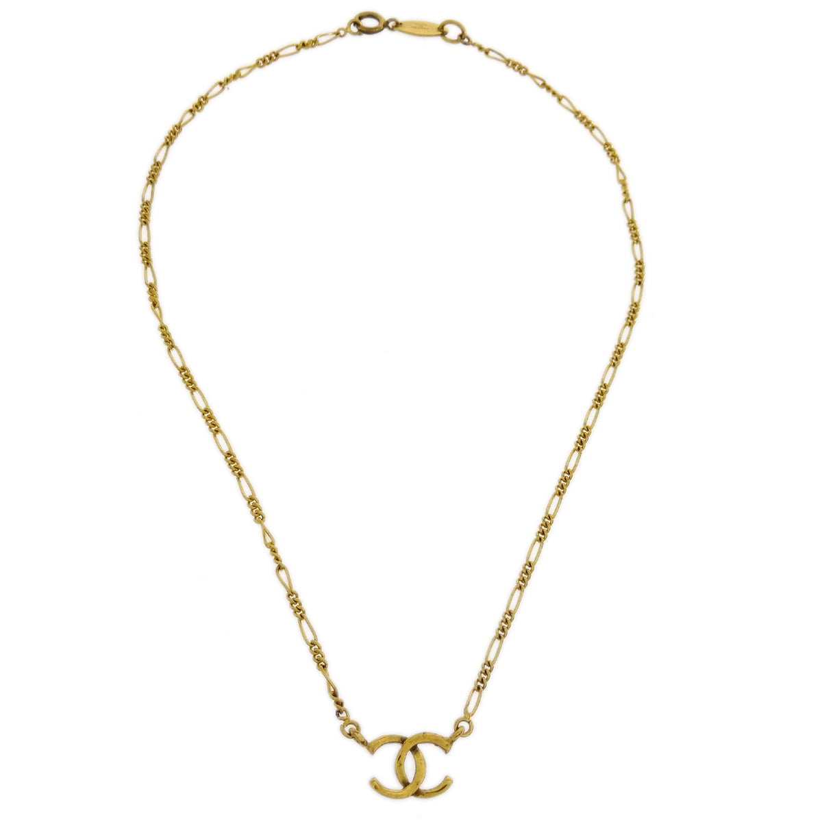Luxury Chanel CC Chain Pendant Necklace Gold 1982