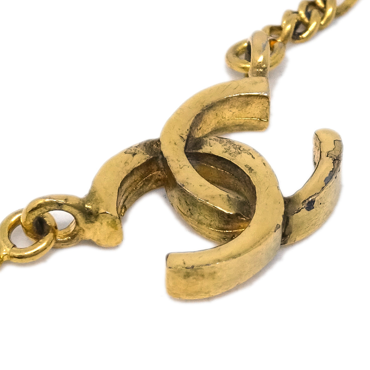 Luxury Chanel CC Chain Pendant Necklace Gold 1982