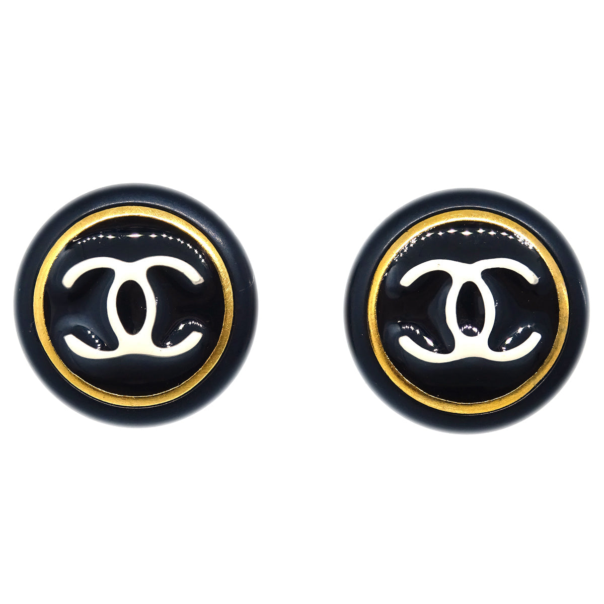 Luxury Chanel Black Button Earrings Clip-On 96A