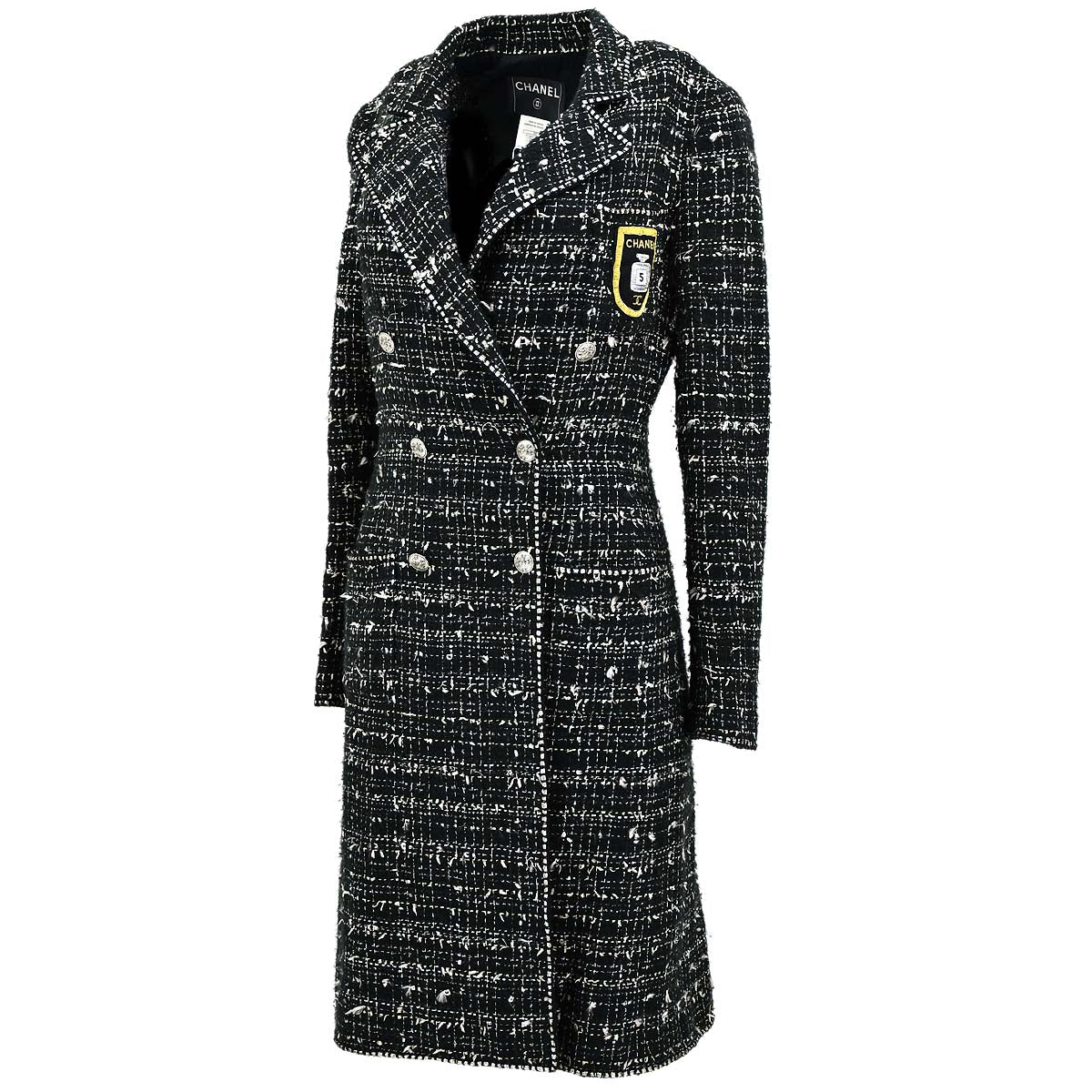 Luxury Chanel Emblem Double Breasted Jacket Black Tweed 05C #36