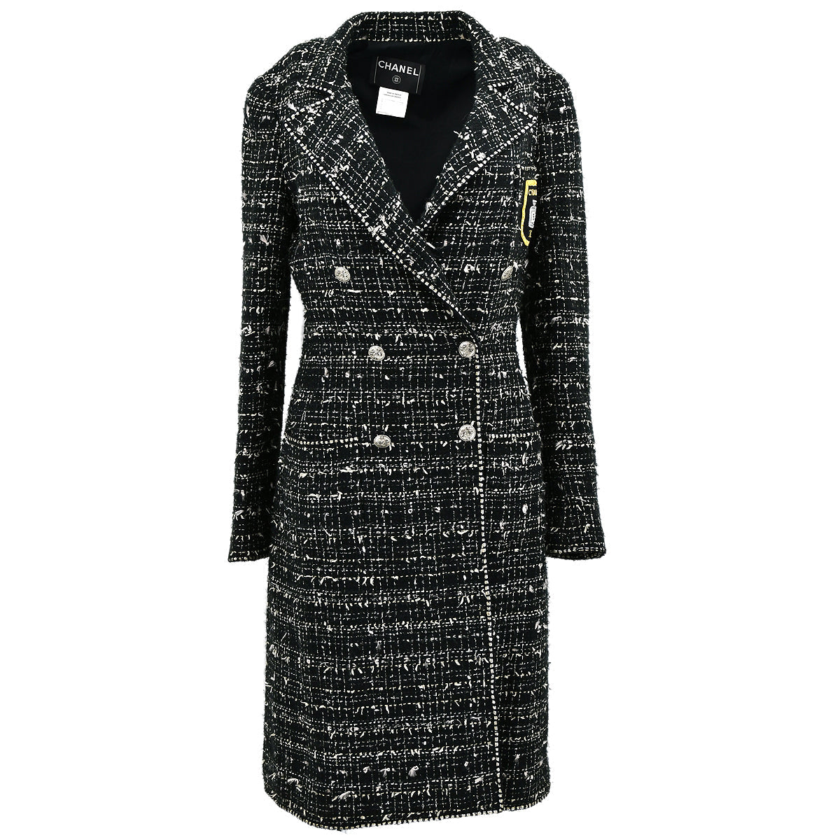 Luxury Chanel Emblem Double Breasted Jacket Black Tweed 05C #36