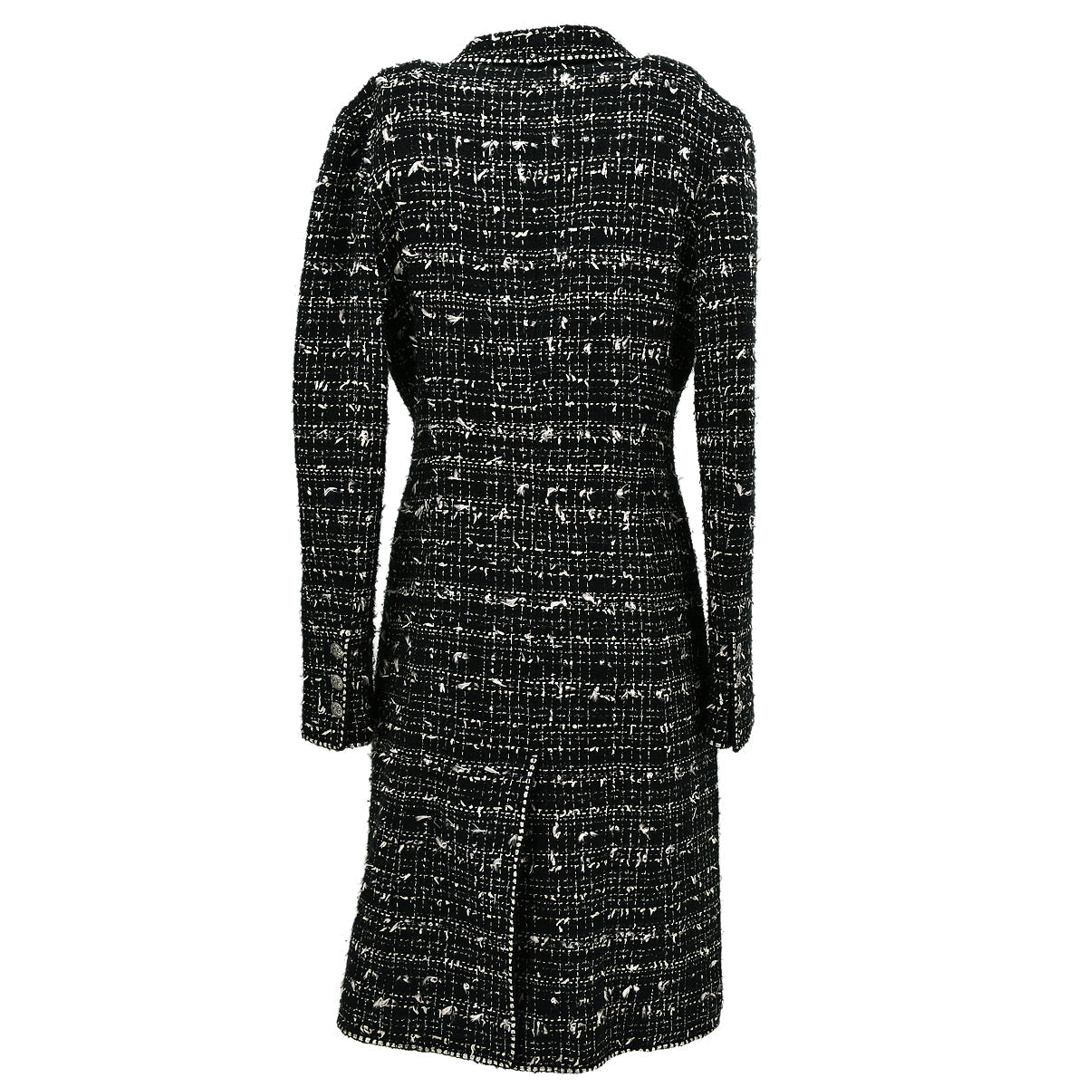 Luxury Chanel Emblem Double Breasted Jacket Black Tweed 05C #36