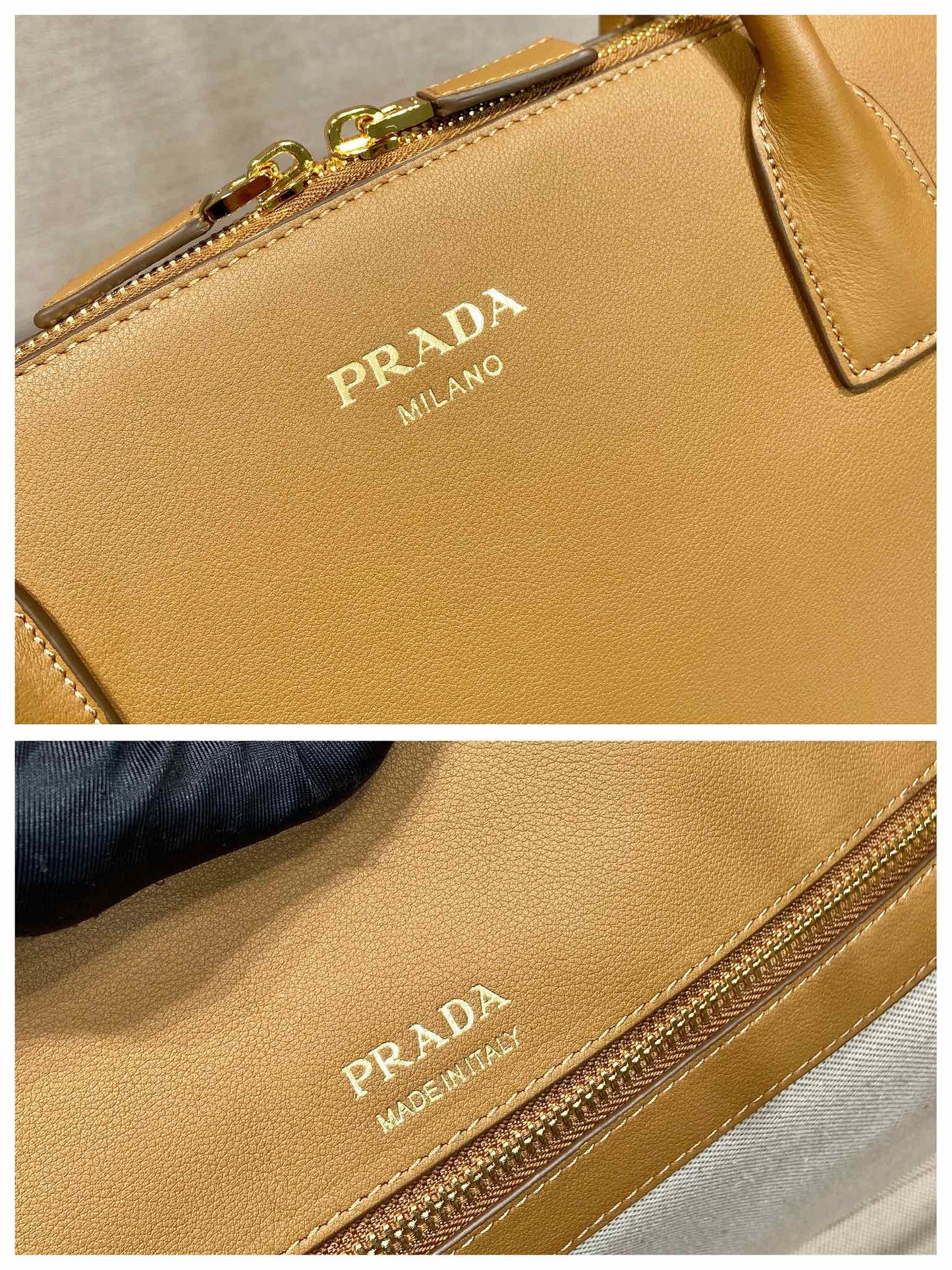Luxury PradaLARGER TOTE BAG 48 WITH ZIPPER CLOSURE IN CIDER BROWN SMOOTH CALFSKIN
