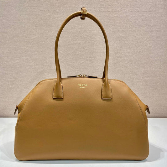 Luxury PradaLARGER TOTE BAG 48 WITH ZIPPER CLOSURE IN CIDER BROWN SMOOTH CALFSKIN
