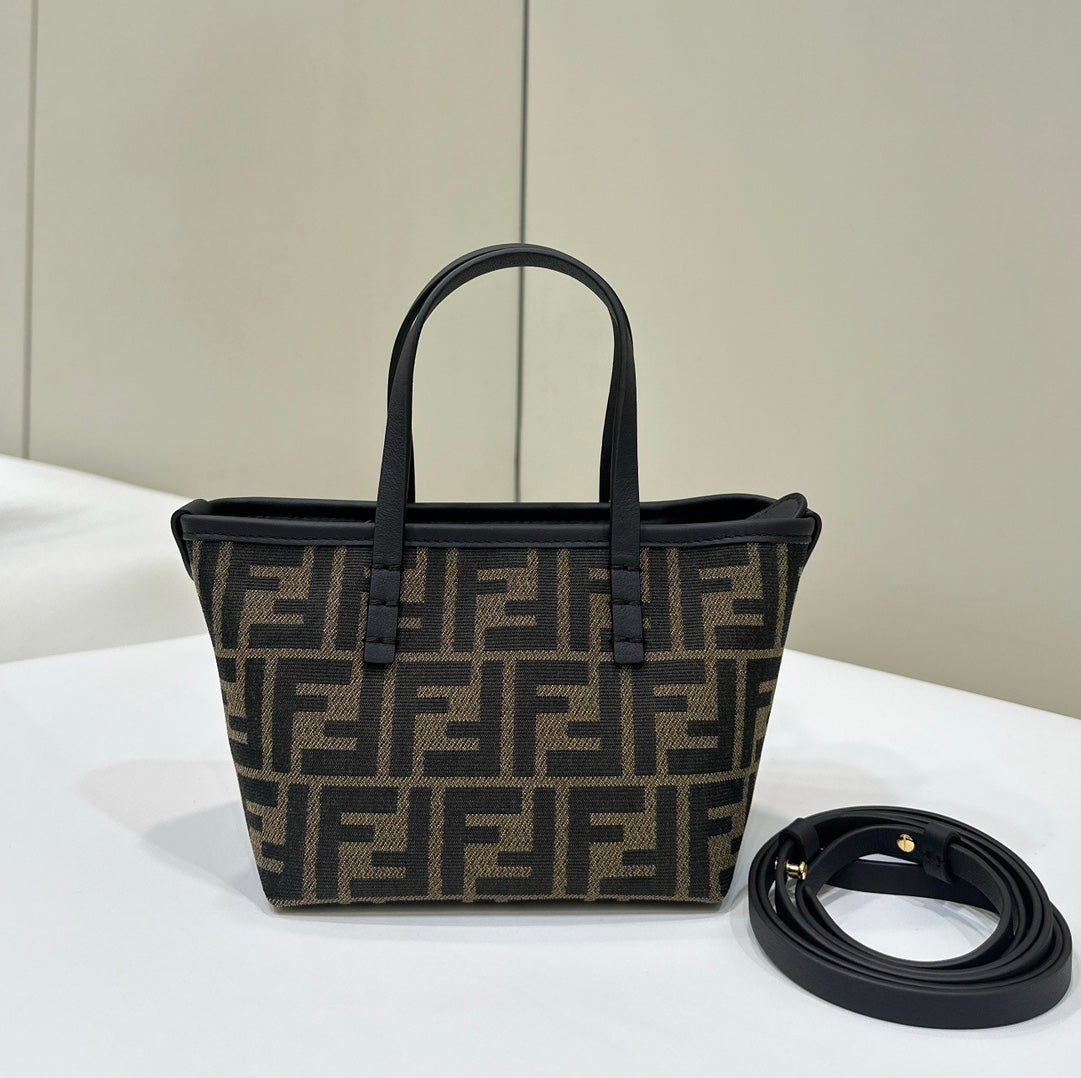 Luxury FendiMINI ROLL BAG 15 BLACK MIX BROWN FF JACQUARD FABRIC