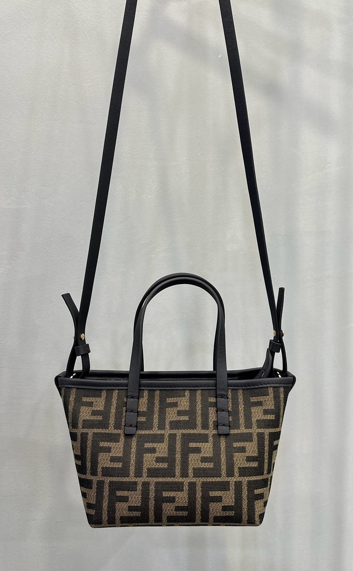 Luxury FendiMINI ROLL BAG 15 BLACK MIX BROWN FF JACQUARD FABRIC
