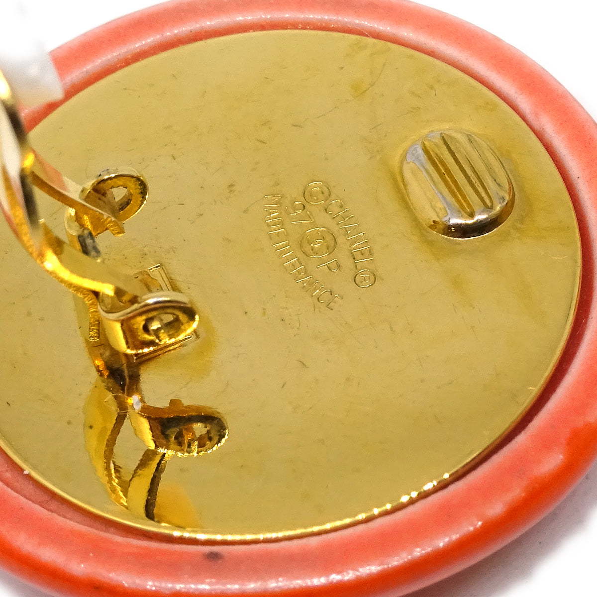 Luxury Chanel Button Earrings Clip-On Orange 97P